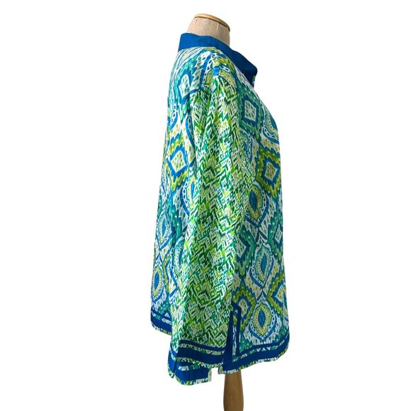 NicoBlu Womens 1X Tunic Top Green & Blue Ikat Print Long Sleeve - Picture 14 of 14